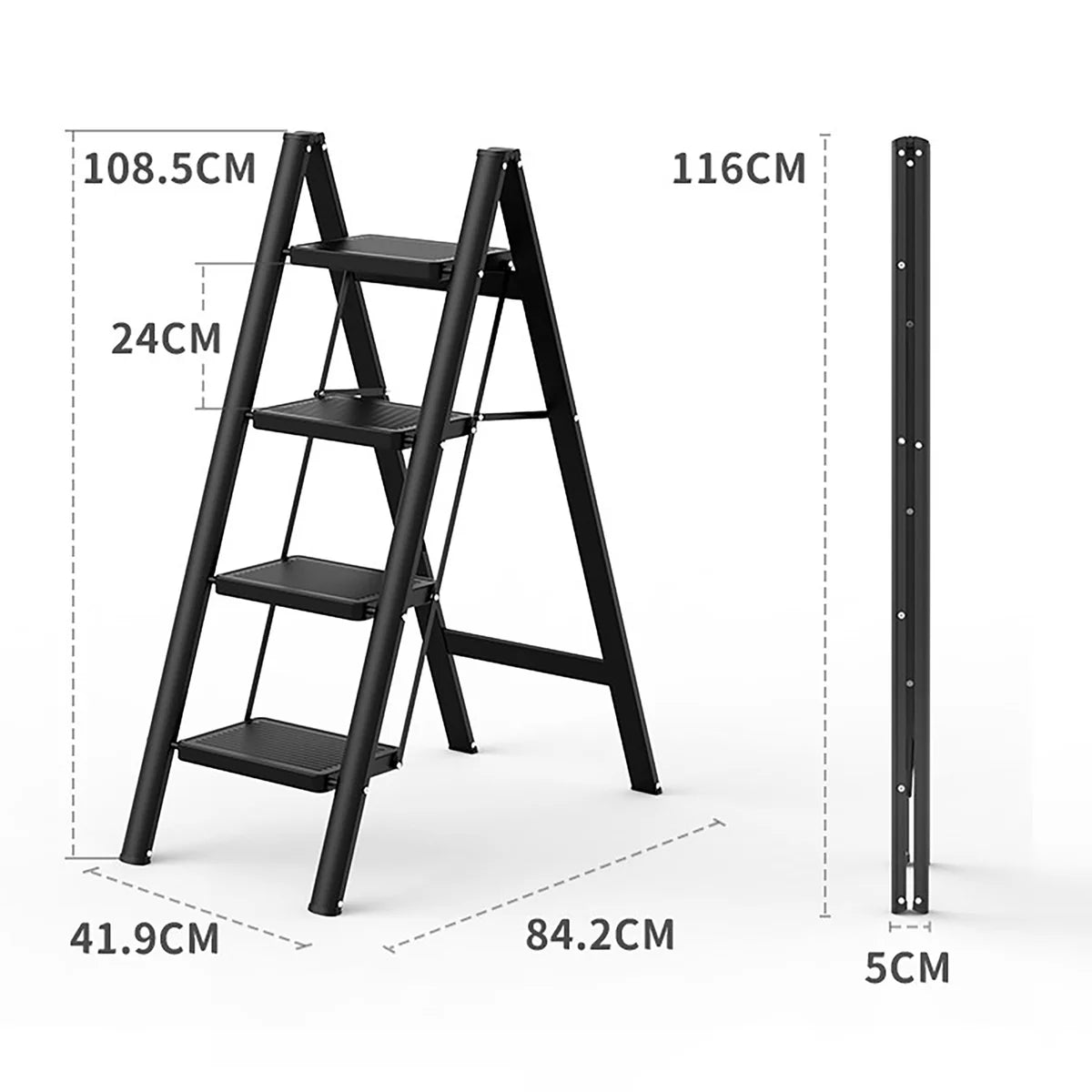 Slim Folding 4-Step Ladder with Anti-Slip Features