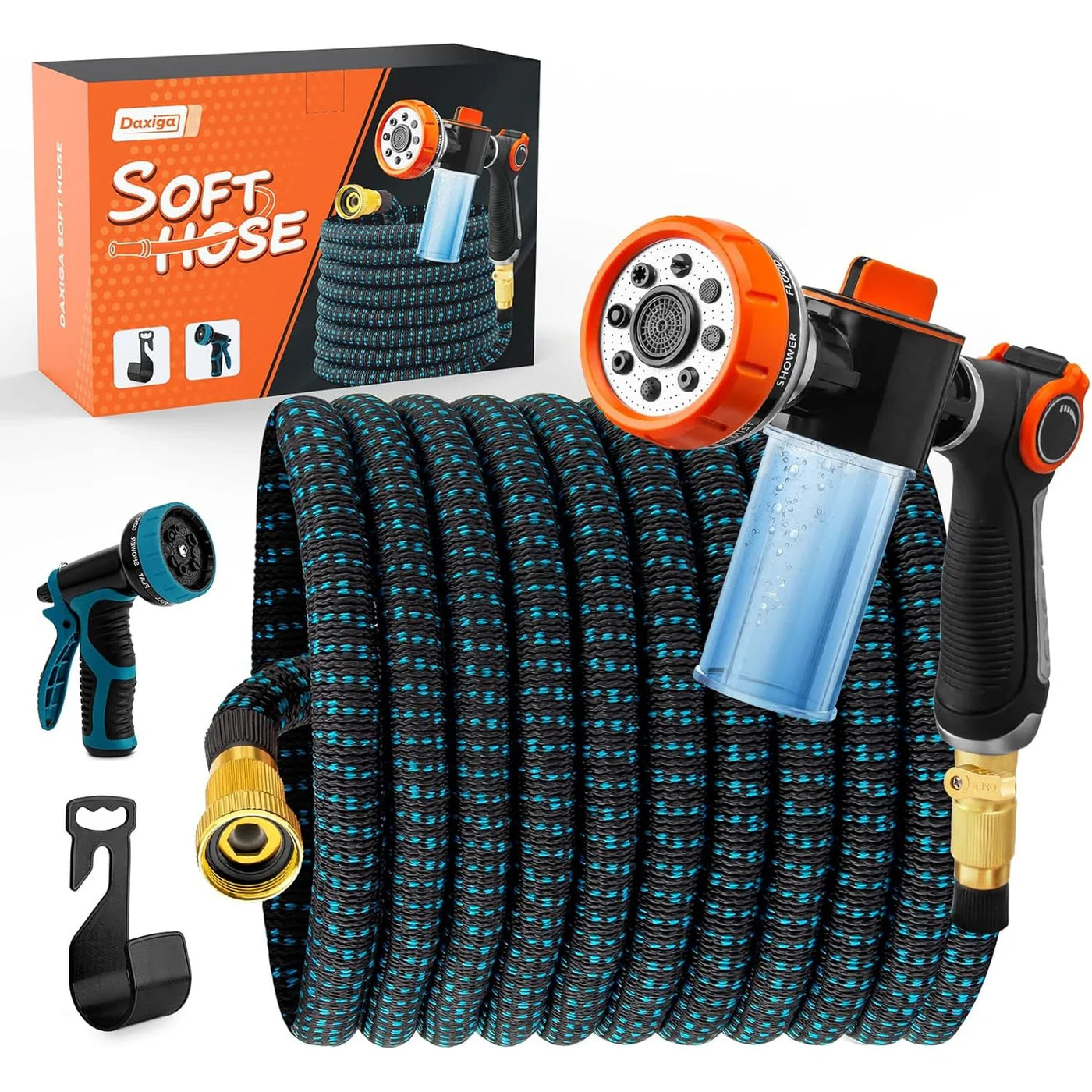DAXIGA Soft Hose Expandable Garden Hose with 10-Pattern Spray Nozzle
