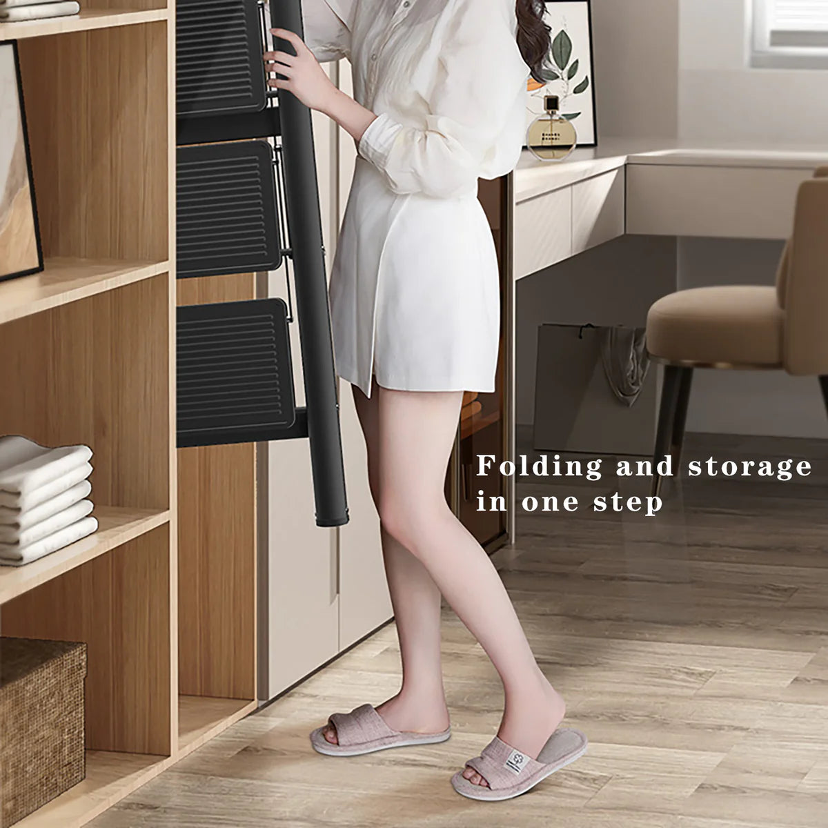 Slim Folding 4-Step Ladder with Anti-Slip Features