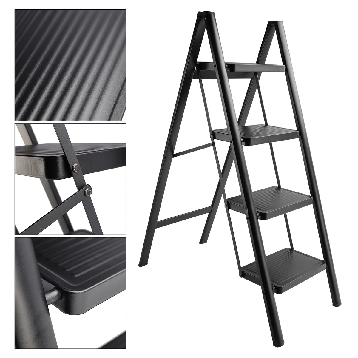 Slim Folding 4-Step Ladder with Anti-Slip Features