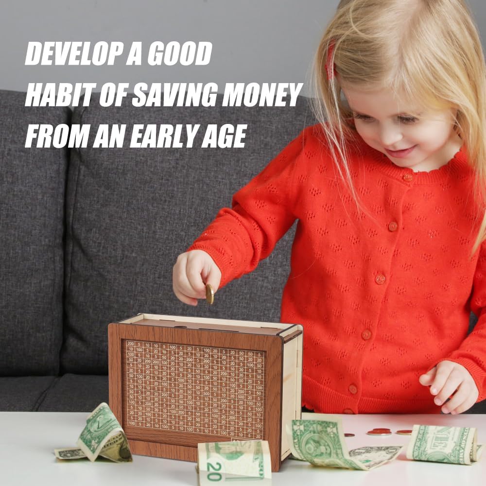 Wooden Money Box with Counter for Savings Goal - 10,000 £