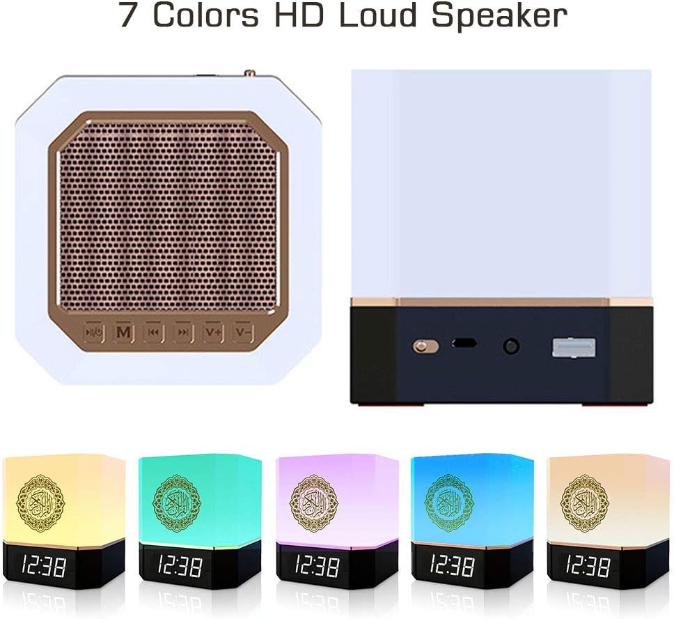 Quran Speaker Smart Touch Lamp Bluetooth Speaker with APP Control, Clock, Remote Controller, Portable LED Bluetooth Touch Cube FM MP3 Music Player Night Light Rechargeable