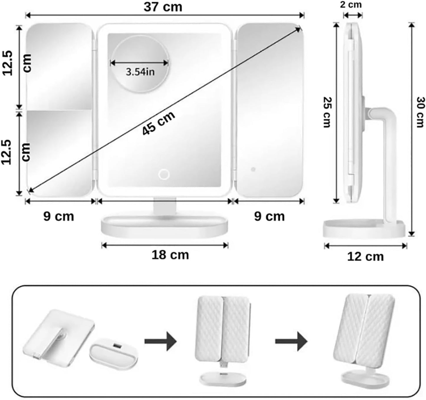 Glisera Smart Makeup Mirror - Vanity and Travel Mirror (White)