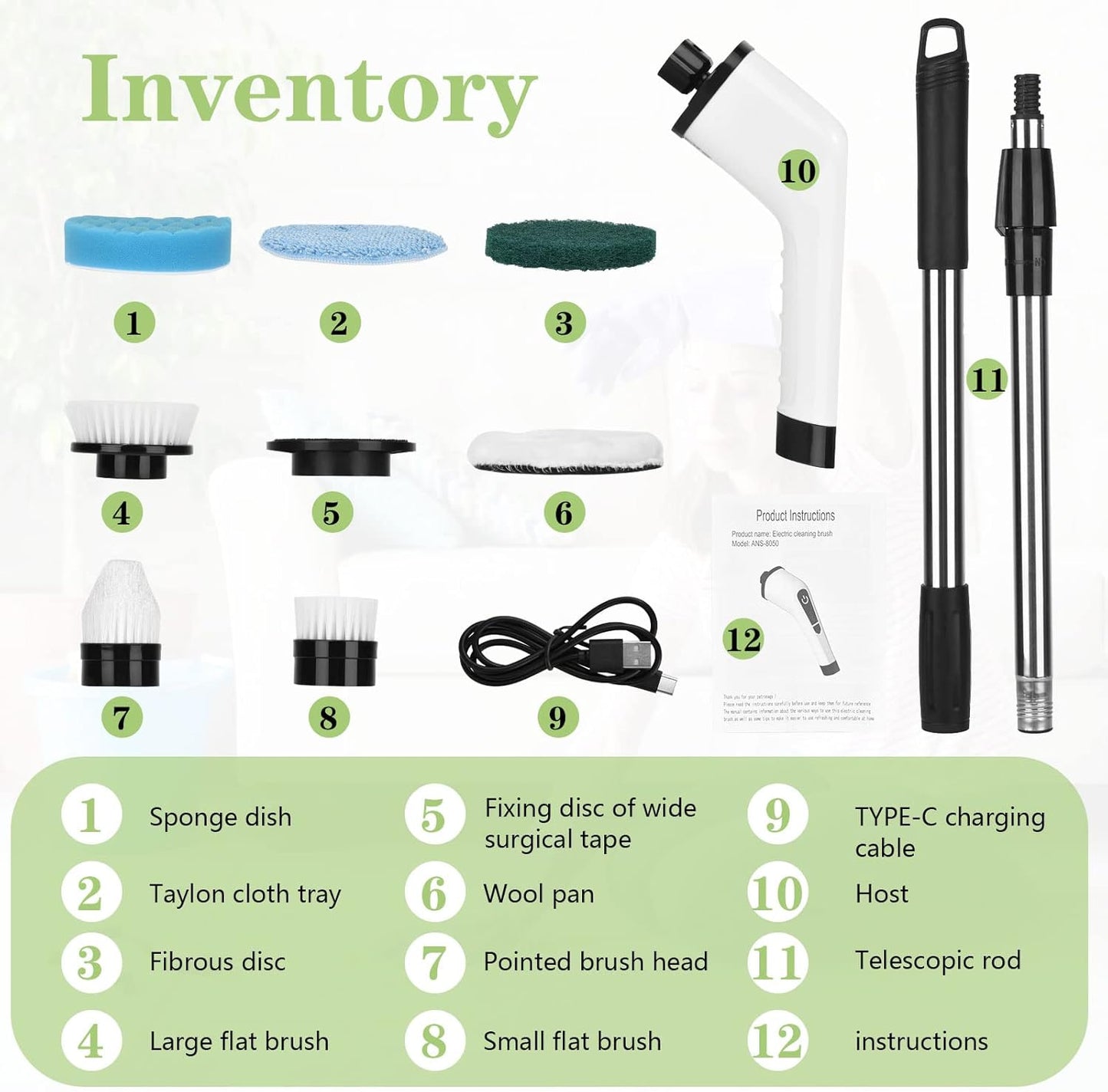 LCD-7-in-1 Electric Spin Scrubber - Cordless Power Cleaning Brush Set