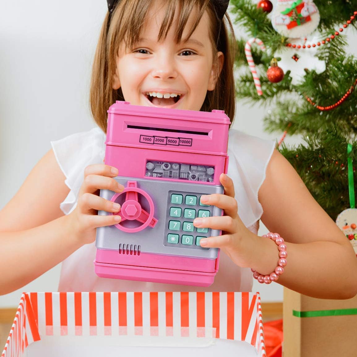 Highttoy Money Box for Girls Age 3-12, Password Money Safe for Girls Piggy Bank for Kids ATM Money Bank Electronic Cash Coin Saving Box Kids Safe Birthday Party Favors for Girls Pink