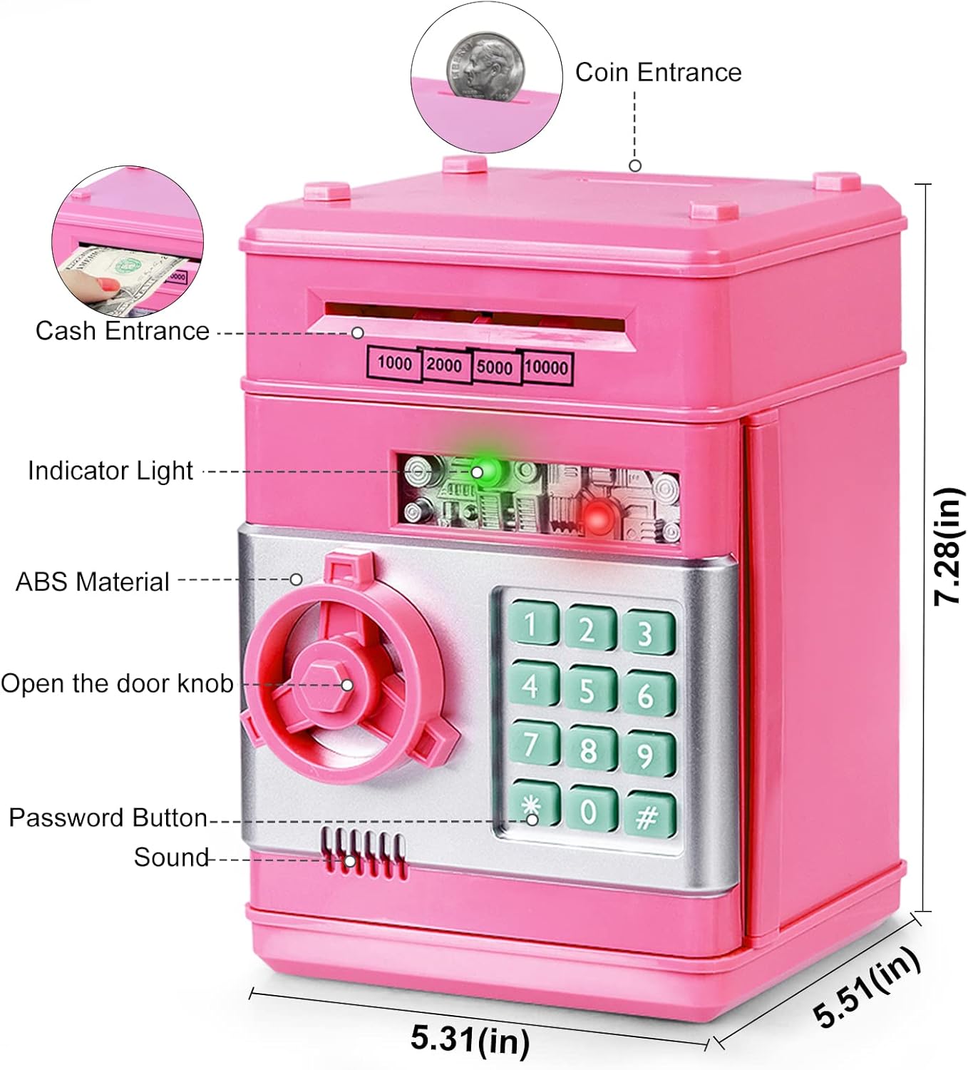 Highttoy Money Box for Girls Age 3-12, Password Money Safe for Girls Piggy Bank for Kids ATM Money Bank Electronic Cash Coin Saving Box Kids Safe Birthday Party Favors for Girls Pink
