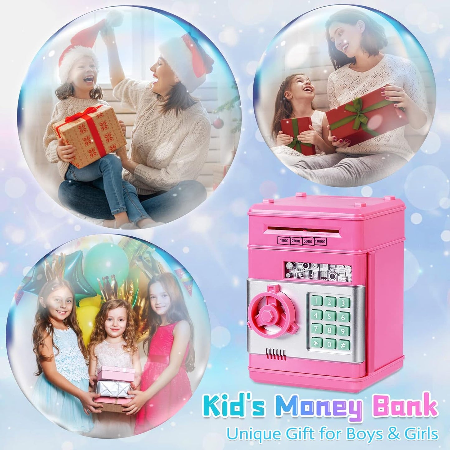 Highttoy Money Box for Girls Age 3-12, Password Money Safe for Girls Piggy Bank for Kids ATM Money Bank Electronic Cash Coin Saving Box Kids Safe Birthday Party Favors for Girls Pink