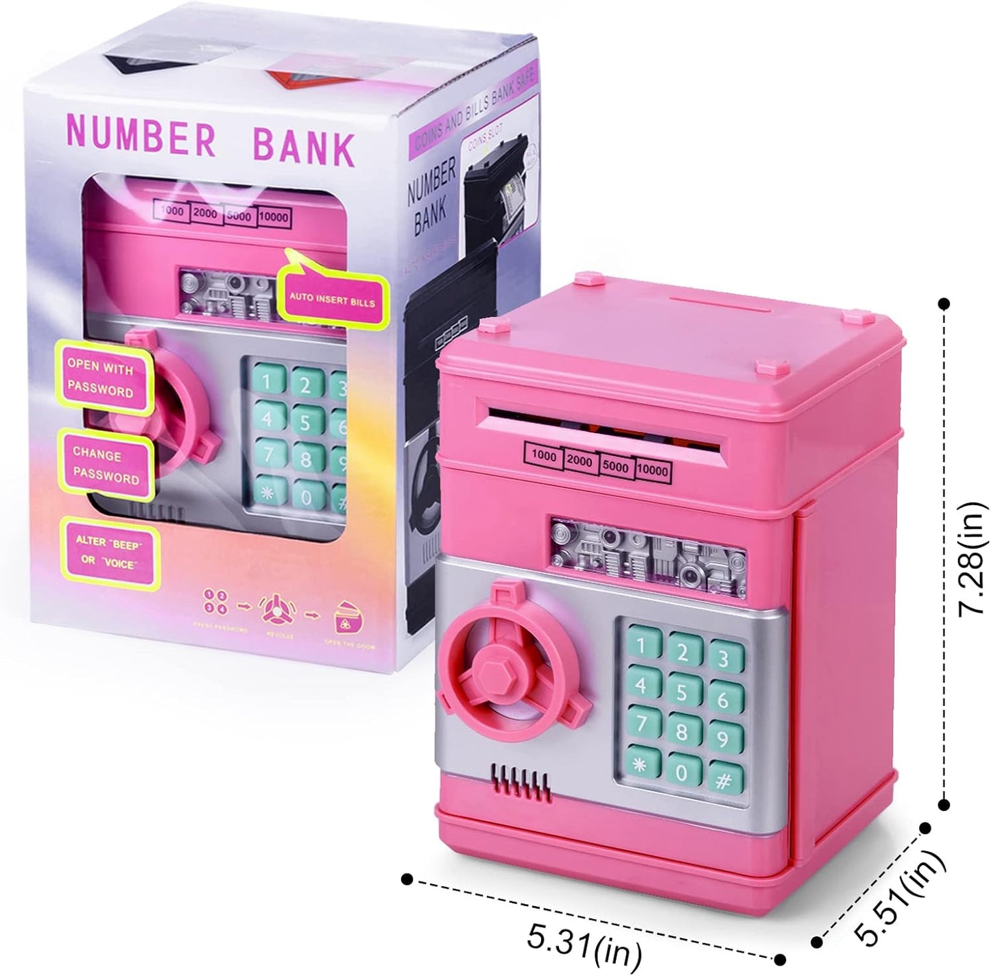 Highttoy Money Box for Girls Age 3-12, Password Money Safe for Girls Piggy Bank for Kids ATM Money Bank Electronic Cash Coin Saving Box Kids Safe Birthday Party Favors for Girls Pink