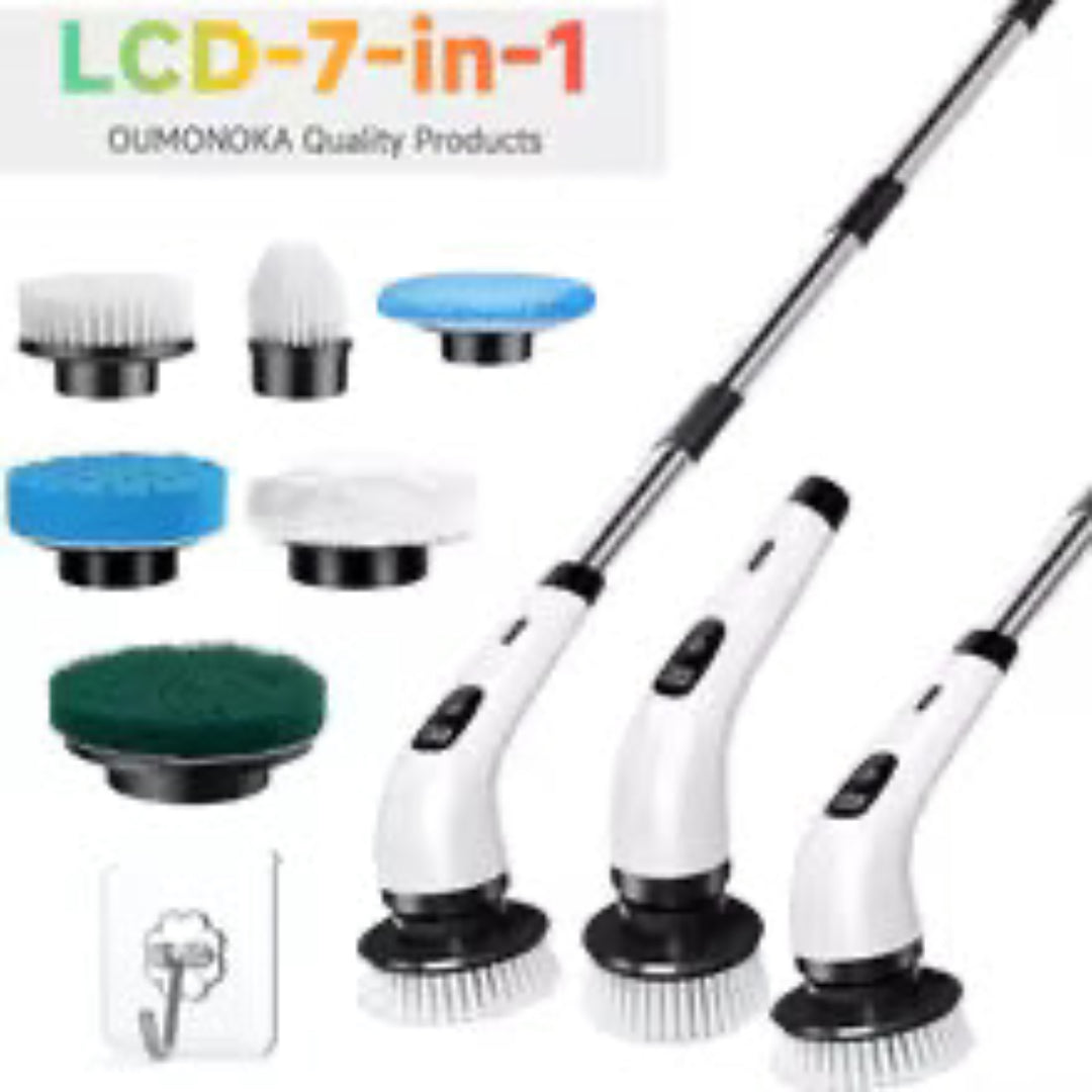 LCD-7-in-1 Electric Spin Scrubber - Cordless Power Cleaning Brush Set