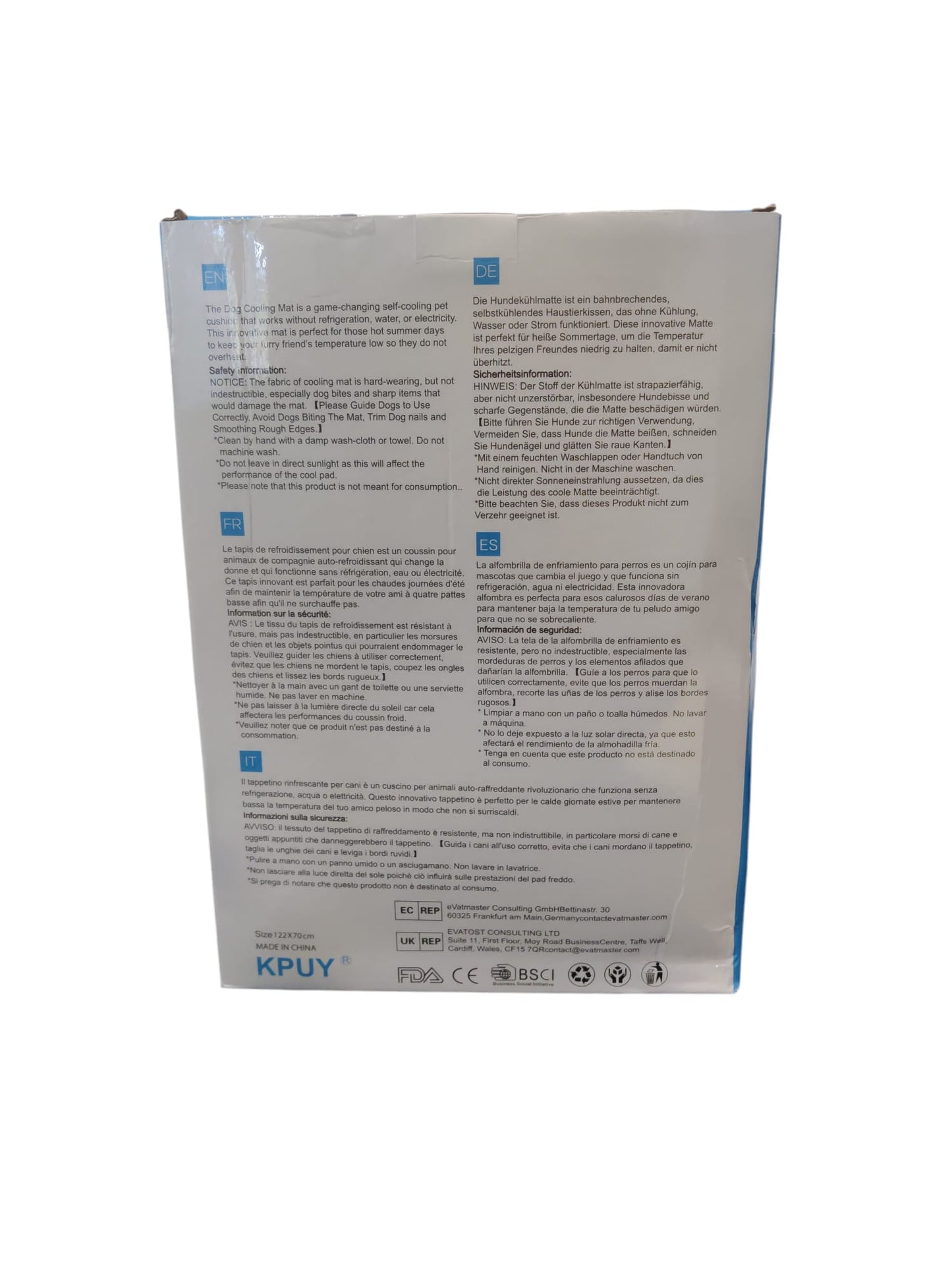 KPUY Pet Cooling Mat (XL - 122x70cm) - Non-Toxic, Pressure-Activated Cooling for Large Dogs