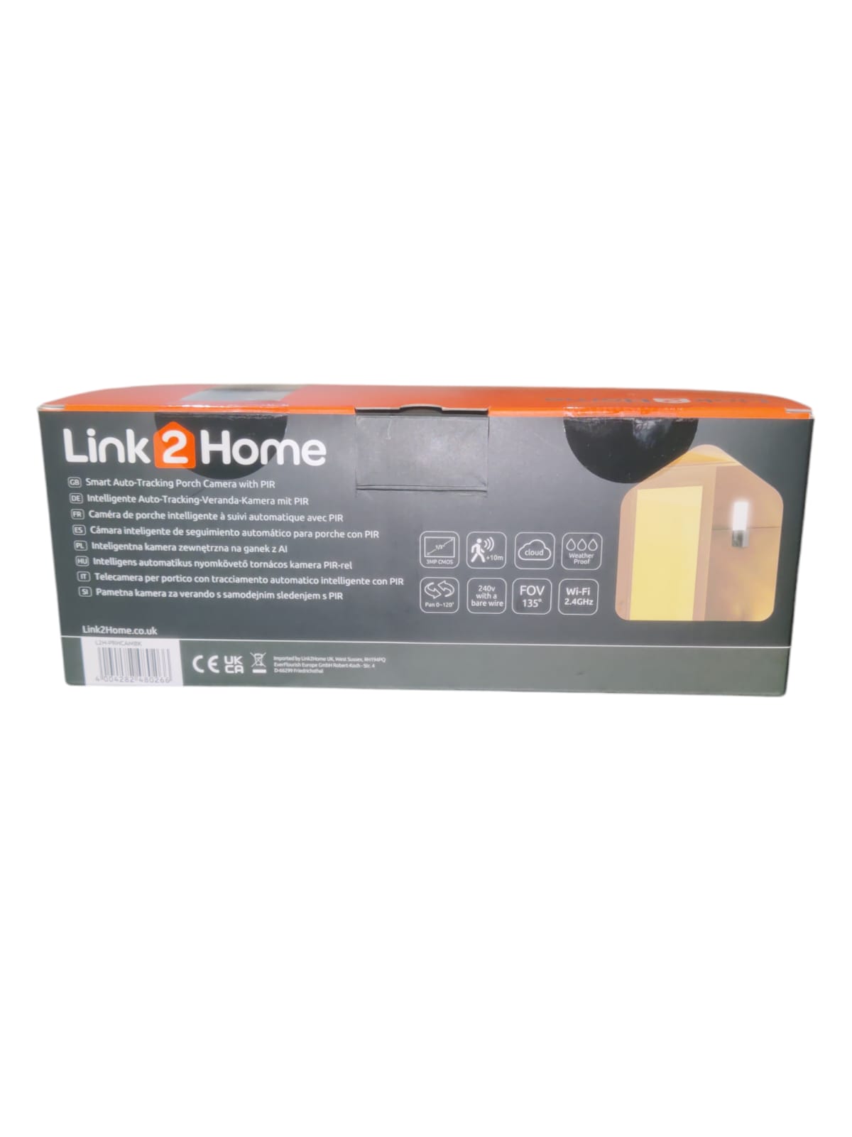 Link2Home Smart Auto-Tracking Porch Camera with PIR Sensor & Light - Weatherproof