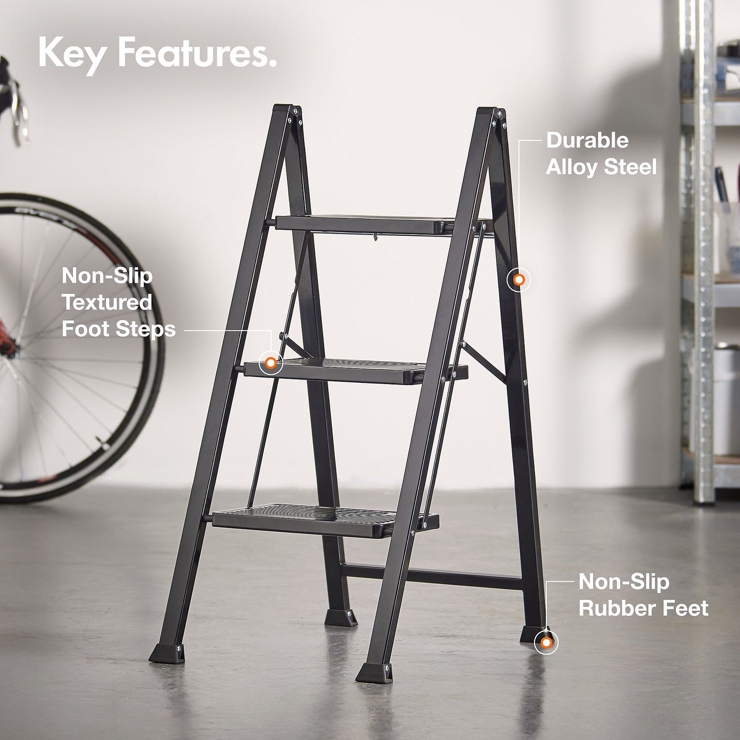 Slim Folding 3-Step Ladder with Anti-Slip Features