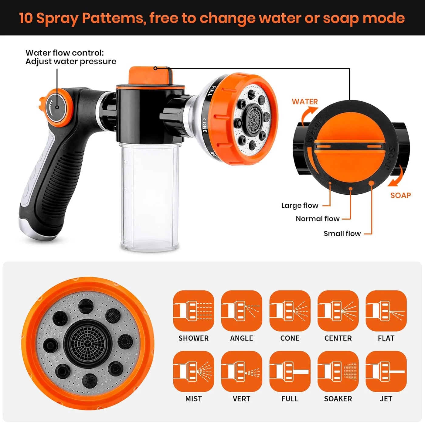 DAXIGA Soft Hose Expandable Garden Hose with 10-Pattern Spray Nozzle