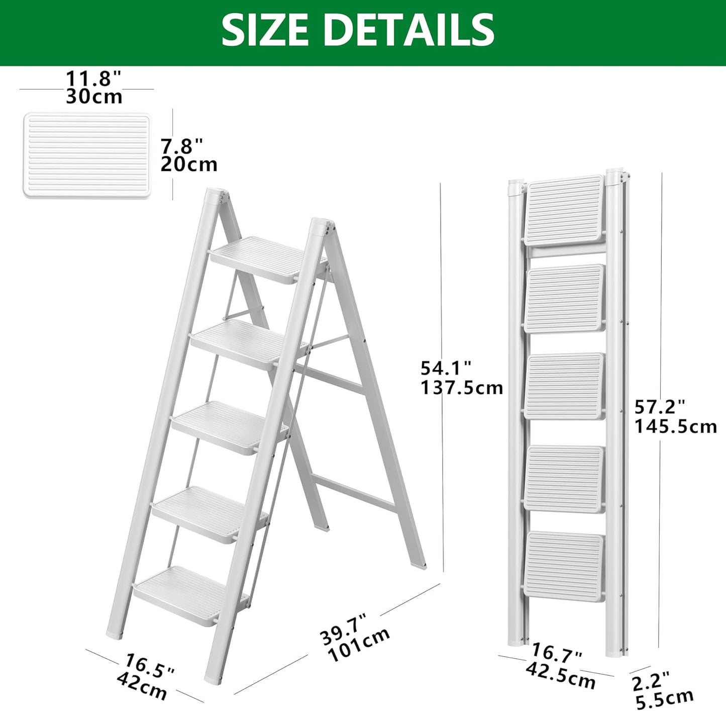 Slim Folding 5-Step Ladder with Anti-Slip Features