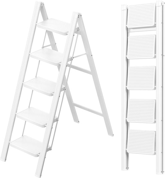Slim Folding 5-Step Ladder with Anti-Slip Features