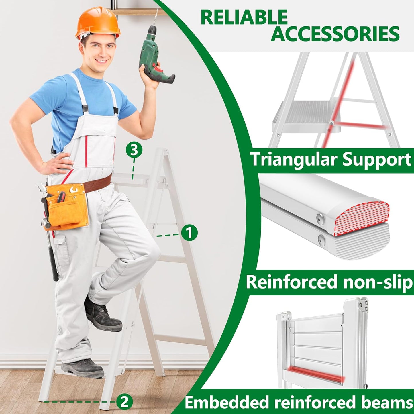 Slim Folding 5-Step Ladder with Anti-Slip Features