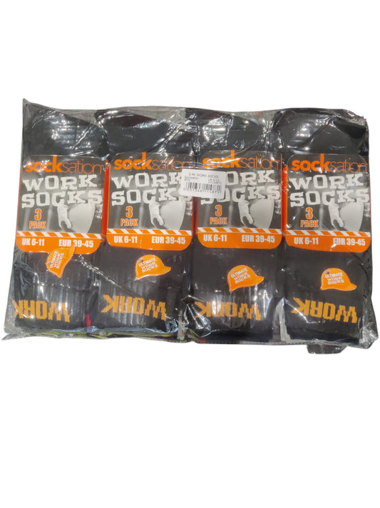 Socksation Work Socks - 12 Pair Pack (6 Black, 6 Grey)