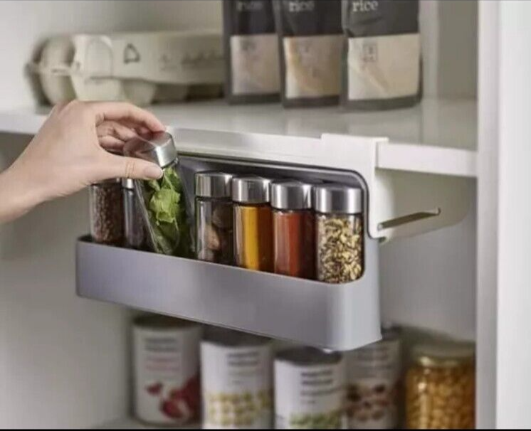 Under Shelf Spice Rack Organizer with Jars - Cupboard Storage Solution (6 Jars Included!)